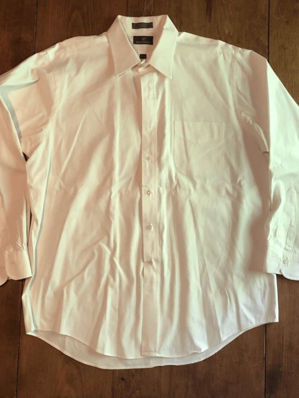Woodward Mens XL White Dress Shirt 17-35 Long Sleeve Pinpoint Oxford 100% Formal
